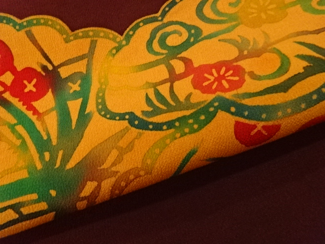  縮緬地草花模様名古屋帯